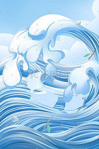 矢量海浪插画图片_蓝色卡通海浪海水矢量扁平插画