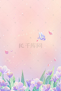 限时秒杀边框插画图片_粉色花海矢量扁平蝴蝶美丽花朵