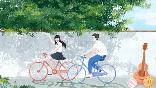 骑车gif插画图片_五四青年节男孩女孩户外骑车运动