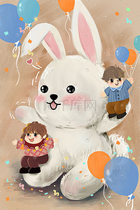 手绘玩具兔子插画图片_六一儿童节手绘噪点插画