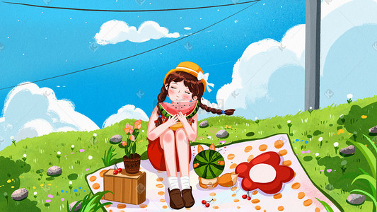 草地天空插画-草地天空配图-千库网