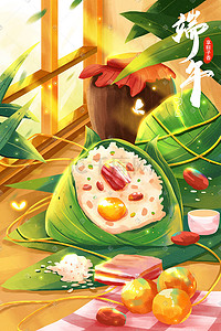 绿色食物插画图片_端午节粽子端午节日节气