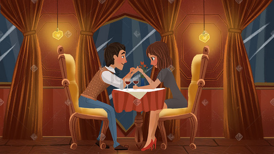 餐厅插画图片_250表白日餐厅爱情晚餐