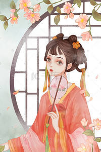 中国风古风人物女孩插画海报背景