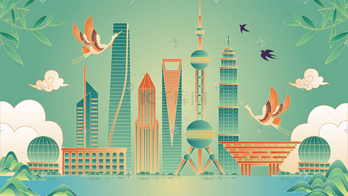 上海堡垒插画图片