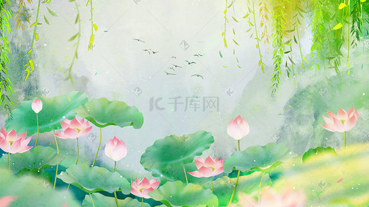 光线光点光效插画图片_手绘中国风夏季插画