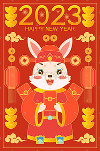 财神兔插画图片_2023兔年新年快乐矢量插画