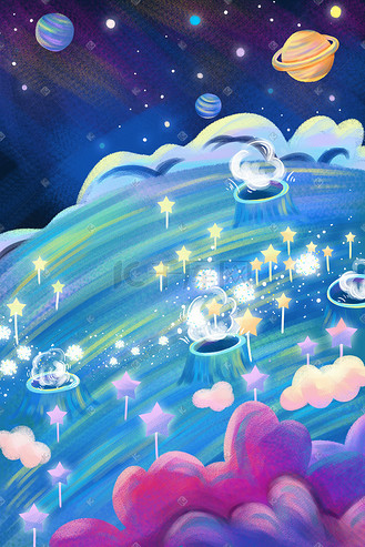 梦幻蓝色星球宇宙星云插画
