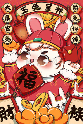 新年插画图片_兔年可爱插画新年手绘兔子