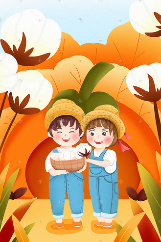 卡通人物插图个人vip和企业vip免费下载插画手绘秋天小女孩小男孩棉花