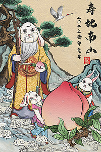 恭祝癸卯兔年大吉插画图片_2023癸卯兔年寿比南山