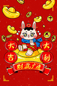 灯笼兔年插画图片_2023兔年祝福新年元宝灯笼节日对联兔子
