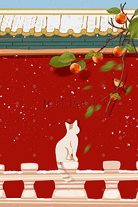 看雪景插画图片_下雪天看风景的小猫