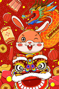 喜庆兔年新年插画图片_手绘兔年新年插画