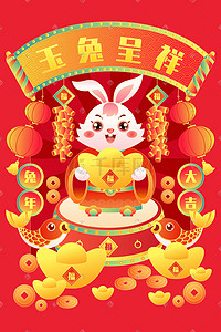 兔年春节国潮插画图片_2023兔年拜年国潮矢量插画