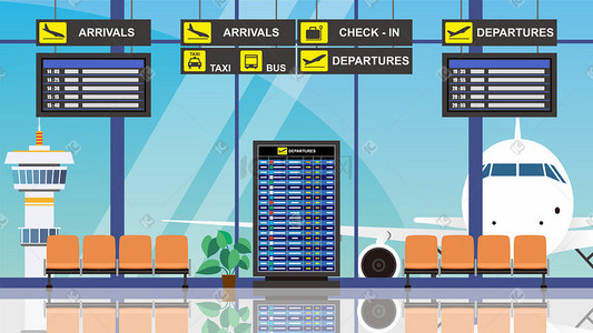 机场乘机插画图片_矢量场景机场插画