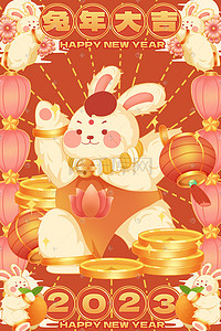 兔年新春新年复古胖兔拿灯笼