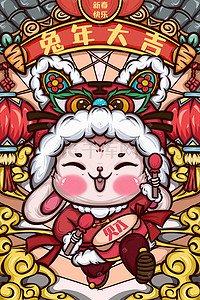 兔年大吉插画图片_2023兔年大吉喜庆新年