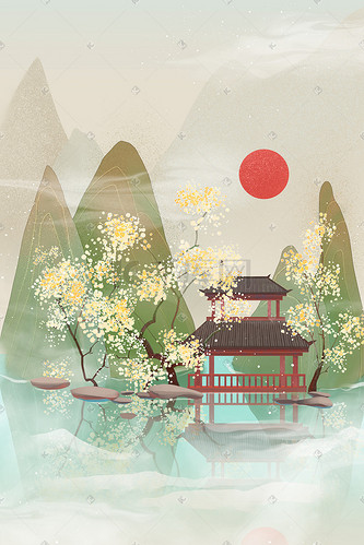 唯美古风手绘风景插画