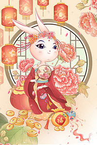 2023春节新春兔年古风兔子迎新年