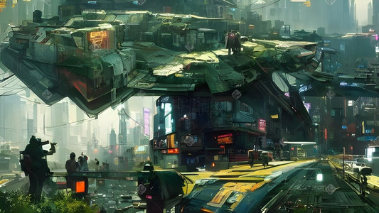 科幻机械风游戏场景数字艺术插画创意科幻机械工业风玫瑰场景数字艺术