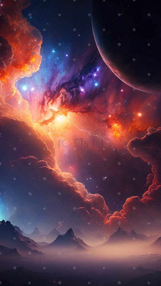 彩色云雾插画图片_彩色浩瀚星空背景