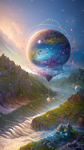 梦幻星球创意风景数字艺术插画