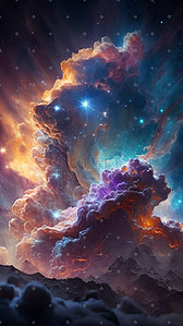 彩色云雾插画图片_彩色科幻梦幻星空风景