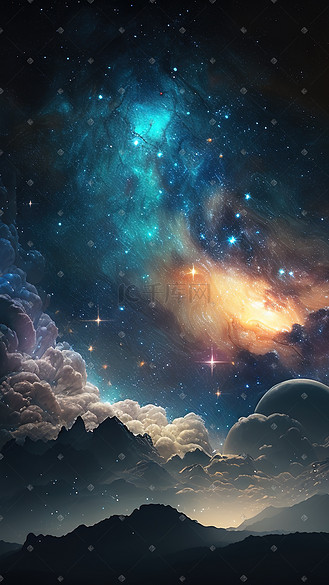 彩色星空星云梦幻风景