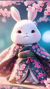 唯美小兔子插画图片_春天国风浪漫唯美小兔子数字艺术插画