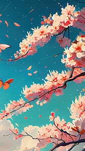 春天盛开的桃花插画图片_粉色盛开的桃花风景