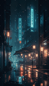 赛博朋克夜景插画图片_彩色赛博朋克城市街景