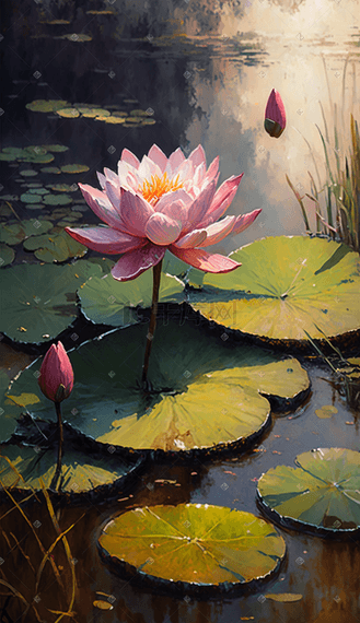 油画荷花图片_油画荷花素材-油画荷花图片大全-千库网