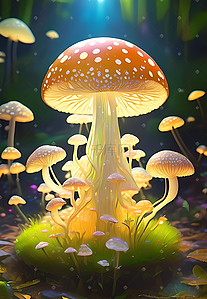 森林发光蘑菇数字插画