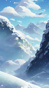 卡通唯美风景插画图片_雪山雪地天空卡通唯美治愈风景