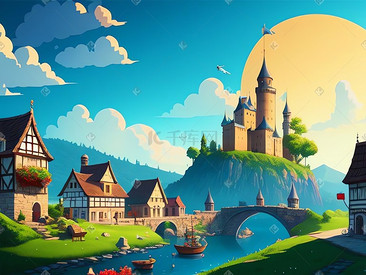 儿童卡通城堡建筑童话风格