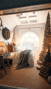 白色圣诞树插画图片_白色家居卧室装饰