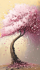 粉色的樱花树插画图片_粉色盛开的樱花树