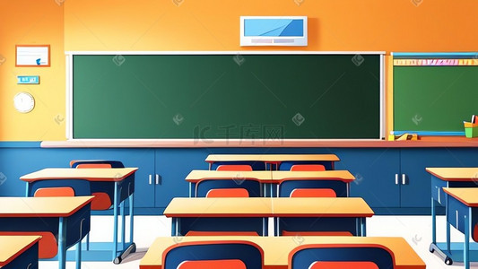 桌椅木质插画图片_教室自习室学校桌椅唯美场景