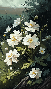 白色油画质感盛开的花朵