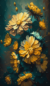 盛开的花朵插画图片_黄色油画质感盛开的花朵