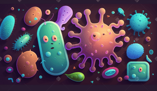 细菌小子插画图片_彩色治病细菌扁平化插画