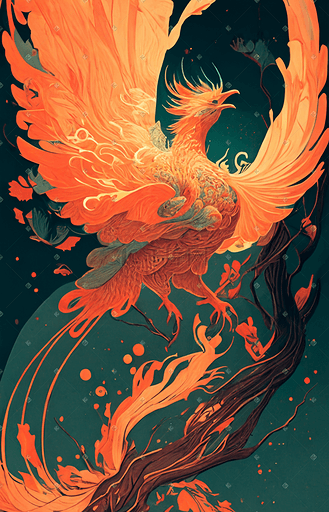 红色金色中国风国潮神兽动物凤凰插画图片-千库网