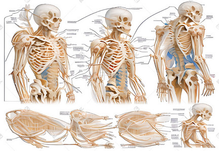 骨骼插画图片_骨骼人体器官细胞科普医学图文