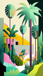 棕榈树插画图片_海边棕榈树矢量插画风景