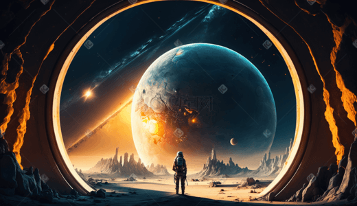 宇航员探索星空浮空3d电影大片