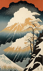 日本插画图片_雪山日本浮世绘古风插画