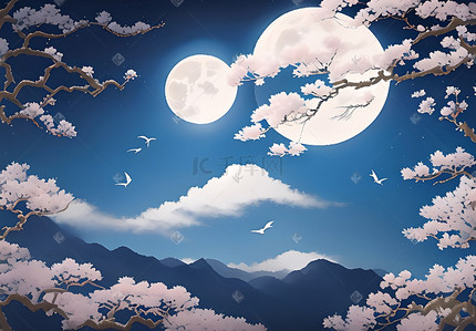 日式和风樱花浮世绘风景插画