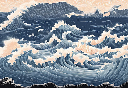 溅起的浪花插画图片_浪花日本浮世绘古风插画