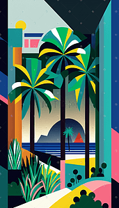 海边棕榈树矢量插画风景